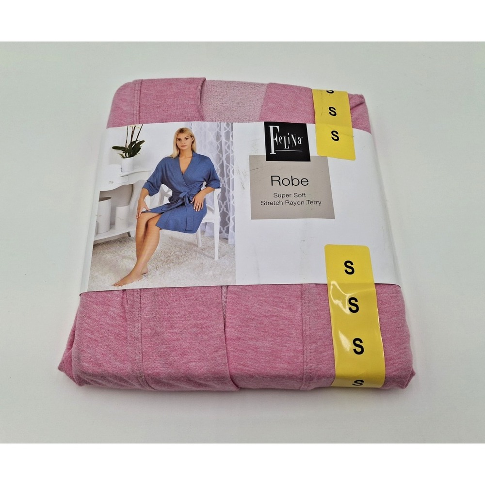 Felina Womens Robe, Super Soft Stretch Rayon Terry, Pink, Size Small, New